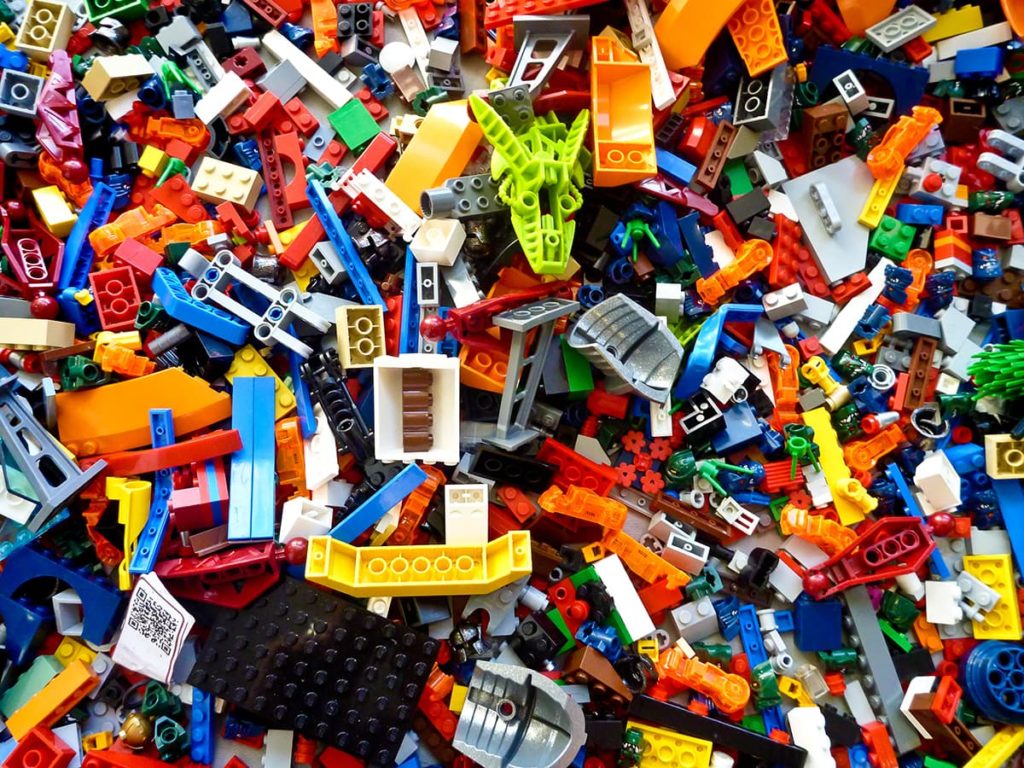 A mass of multicolored LEGO bricks