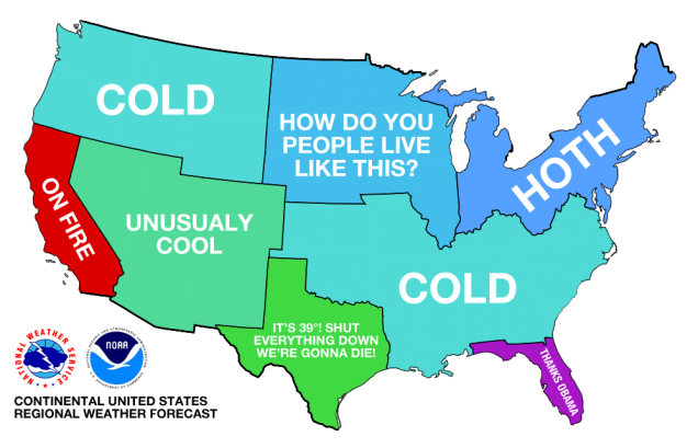 Map Temperature meme in the US