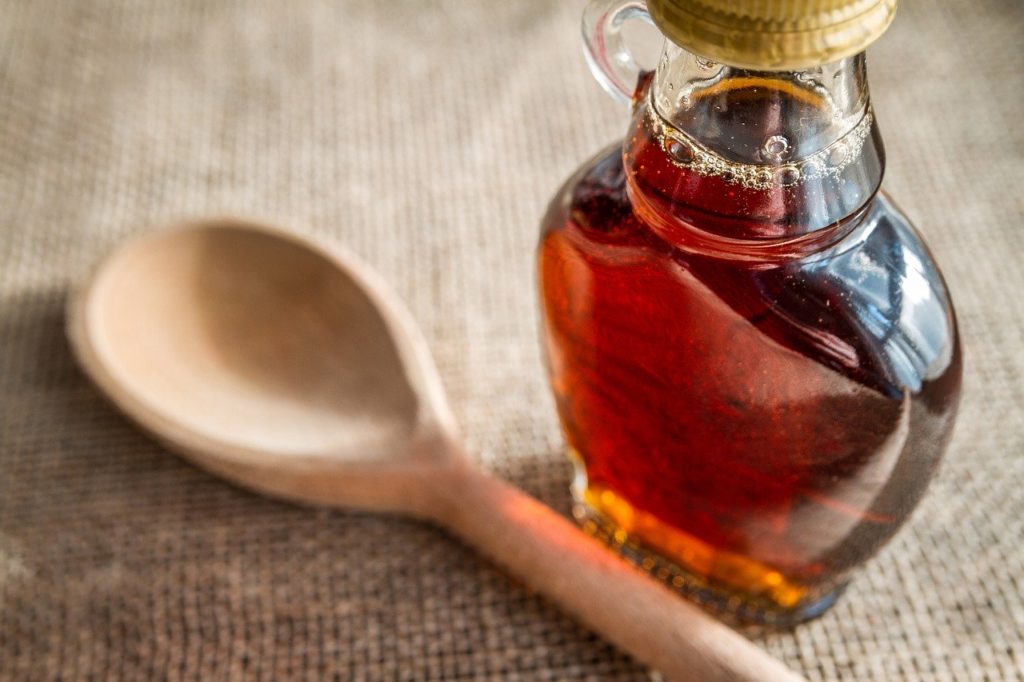Maple syrup in a glass container